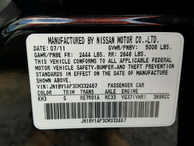 JN1BY1AP3CM332467 - 2012 INFINITI M37 BLACK photo 10