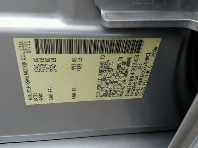 1N4AL2AP3CN430363 - 2012 NISSAN ALTIMA BAS SILVER photo 10