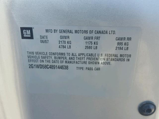 2G1WD58C489144638 - 2008 CHEVROLET IMPALA SUP 银色 照片 10