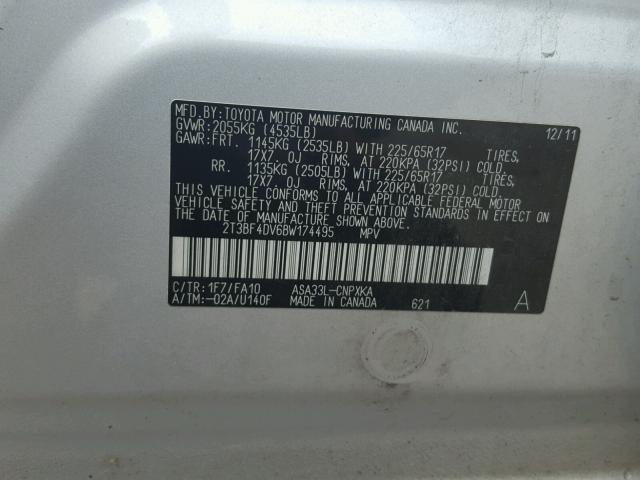 2T3BF4DV6BW174495 - 2011 TOYOTA RAV4 SILVER photo 10