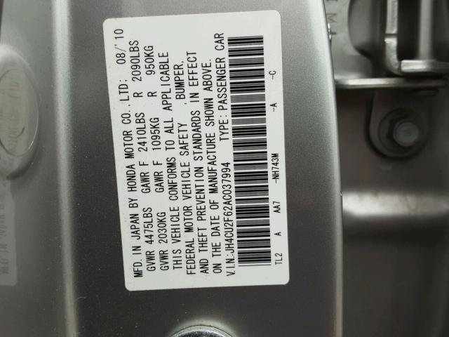 JH4CU2F62AC037994 - 2010 ACURA TSX SILVER photo 10