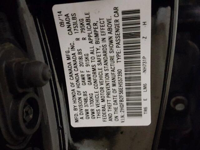 2HGFB2F56EH557390 - 2014 HONDA CIVIC LX BLACK photo 10