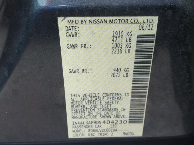 1N4AL3AP9DN404230 - 2013 NISSAN ALTIMA 2.5 GRAY photo 10