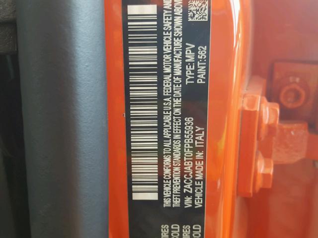 ZACCJABT0FPB55936 - 2015 JEEP RENEGADE L ORANGE photo 10