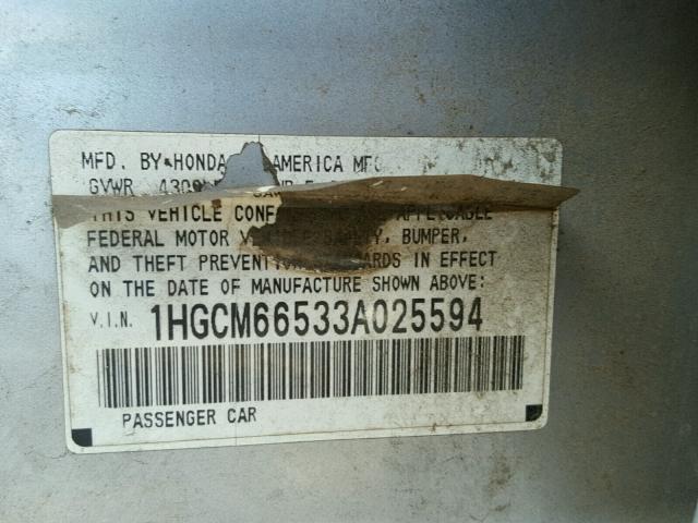 1HGCM66533A025594 - 2003 HONDA ACCORD EX SILVER photo 10