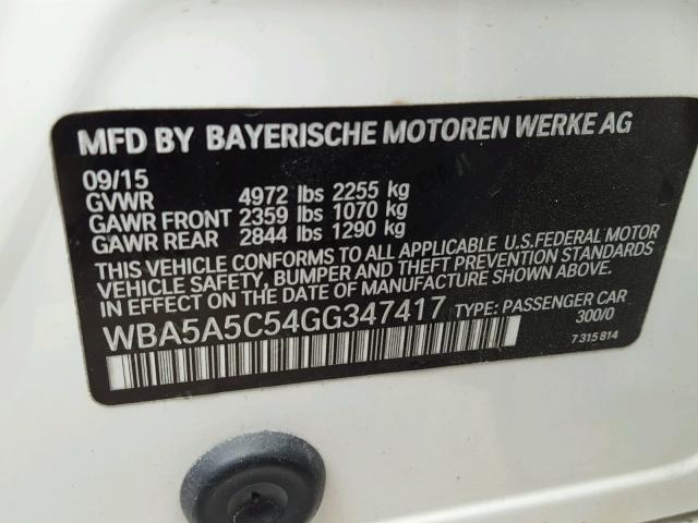 WBA5A5C54GG347417 - 2016 BMW 528 WHITE photo 10