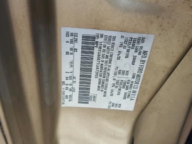 1FMYU60E71UA72955 - 2001 FORD EXPLORER S GOLD photo 10