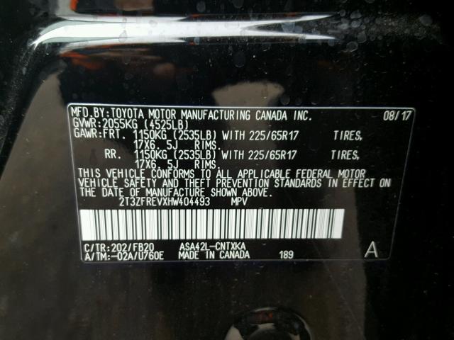 2T3ZFREVXHW404493 - 2017 TOYOTA RAV4 LE BLACK photo 10