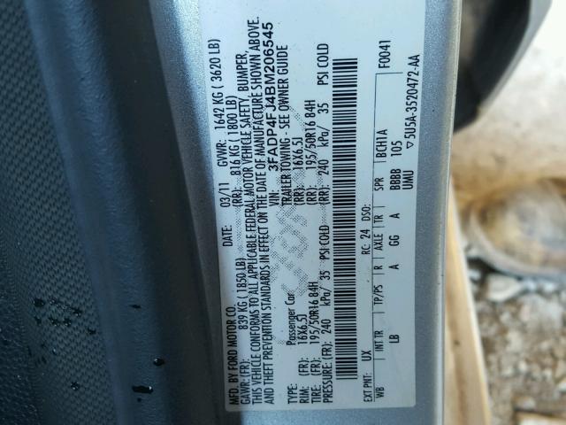 3FADP4FJ4BM206545 - 2011 FORD FIESTA SES SILVER photo 10