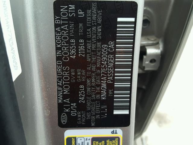 KNAGM4A77E5490059 - 2014 KIA OPTIMA LX SILVER photo 10