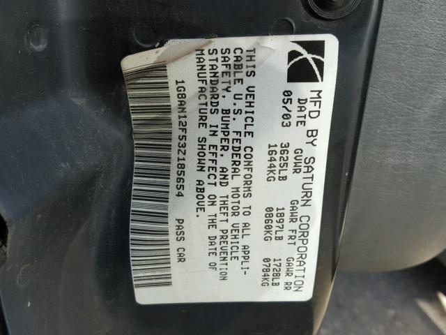 1G8AN12F53Z185654 - 2003 SATURN ION LEVEL SILVER photo 10