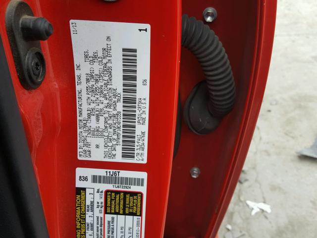 5TFRM5F10EX073358 - 2014 TOYOTA TUNDRA RED photo 10