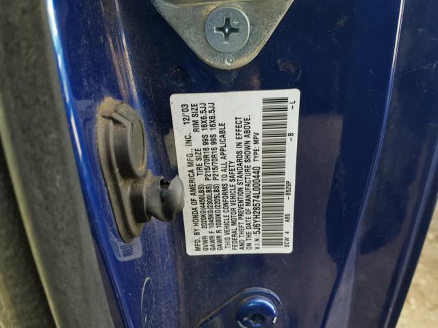 5J6YH28574L000440 - 2004 HONDA ELEMENT EX BLUE photo 10