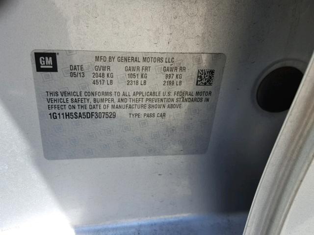 1G11H5SA5DF307529 - 2013 CHEVROLET MALIBU LTZ 银色 照片 10