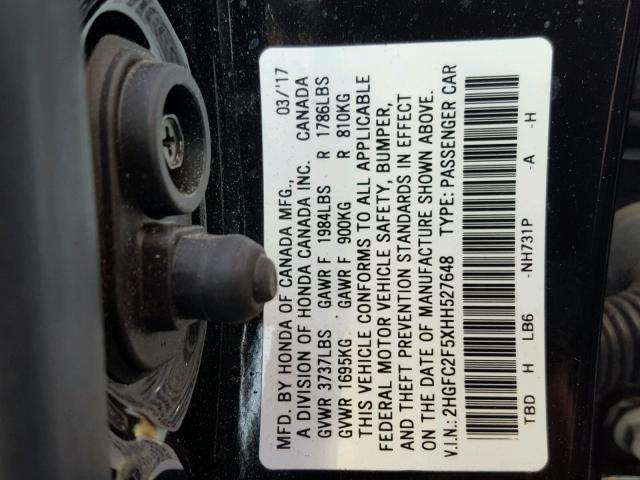 2HGFC2F5XHH527648 - 2017 HONDA CIVIC LX BLACK photo 10