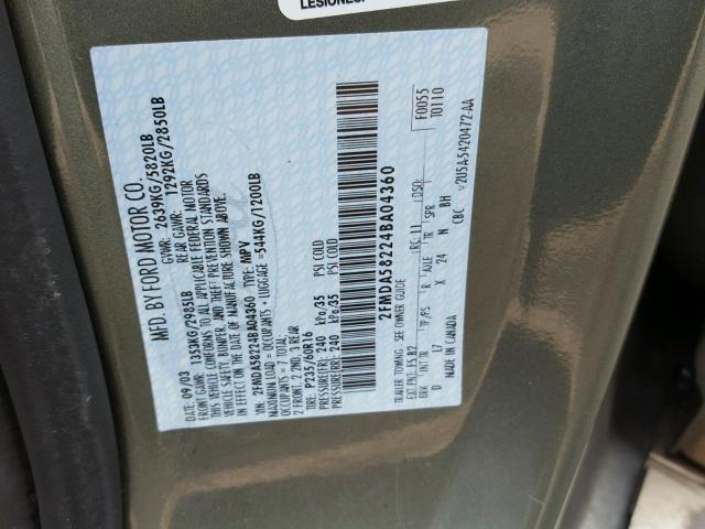 2FMDA58224BA04360 - 2004 FORD FREESTAR L CREAM photo 10