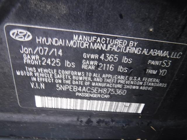 5NPEB4AC5EH875360 - 2014 HYUNDAI SONATA GLS BLACK photo 10