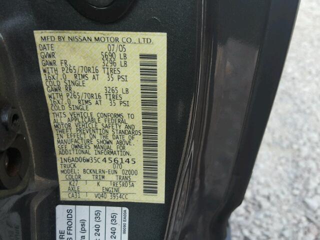 1N6AD06W35C456145 - 2005 NISSAN FRONTIER K GRAY photo 10