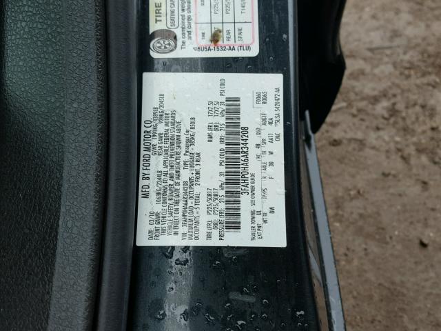 3FAHP0HA6AR344208 - 2010 FORD FUSION SE GRAY photo 10