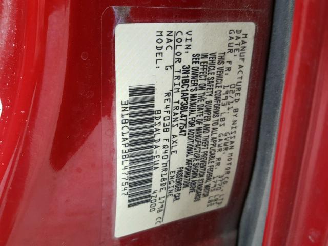 3N1BC1AP3BL477547 - 2011 NISSAN VERSA S RED photo 10