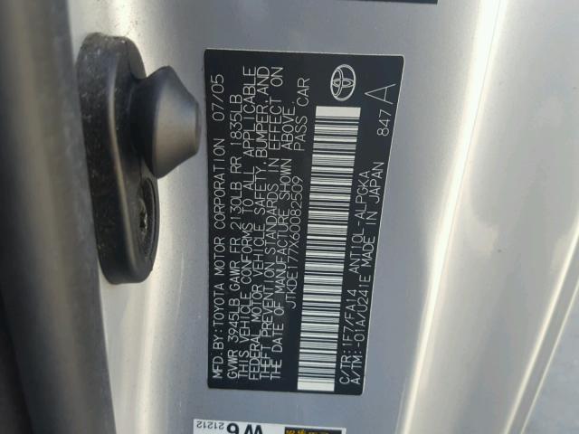 JTKDE177X60082509 - 2006 TOYOTA SCION TC 银色 照片 10