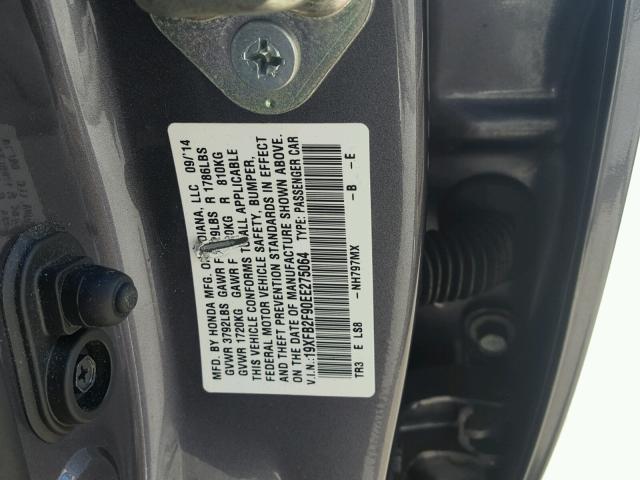 19XFB2F90EE275064 - 2014 HONDA CIVIC EXL GRAY photo 10