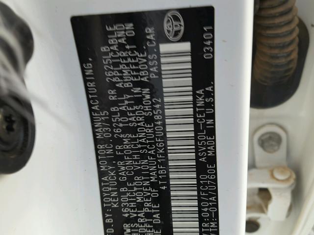 4T1BF1FK6FU048542 - 2015 TOYOTA CAMRY LE თეთრი ფოტო 10