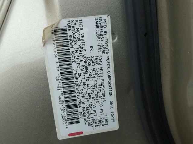 JT6HF10U5Y0107364 - 2000 LEXUS RX 300 BEIGE photo 10