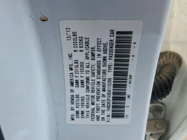 1HGCR2F50EA115296 - 2014 HONDA ACCORD SPO WHITE photo 10