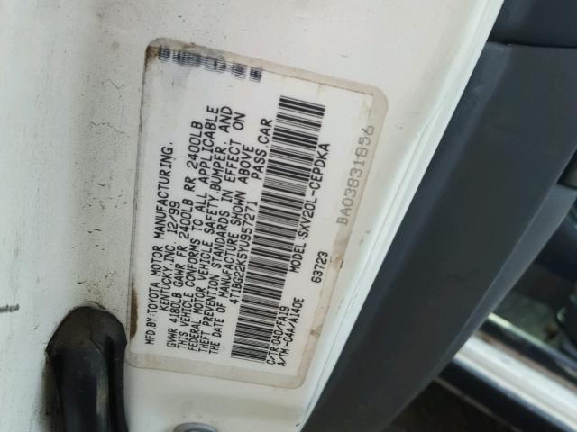 4T1BG22K5YU957271 - 2000 TOYOTA CAMRY CE WHITE photo 10