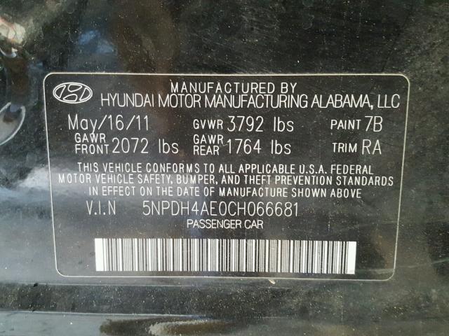 5NPDH4AE0CH066681 - 2012 HYUNDAI ELANTRA GL BLACK photo 10