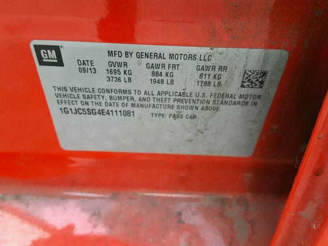 1G1JC5SG4E4111081 - 2014 CHEVROLET SONIC LT RED photo 10