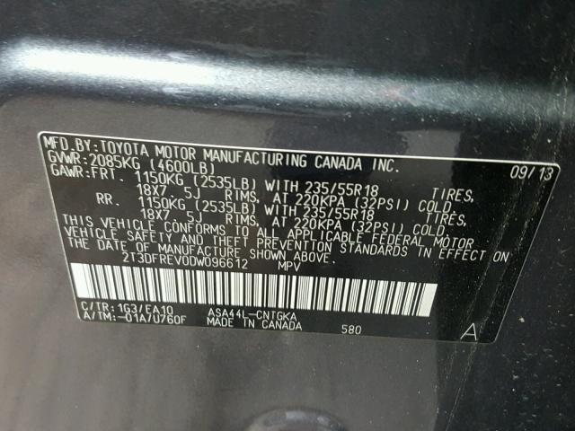 2T3DFREV0DW096612 - 2013 TOYOTA RAV4 LIMIT GRAY photo 10