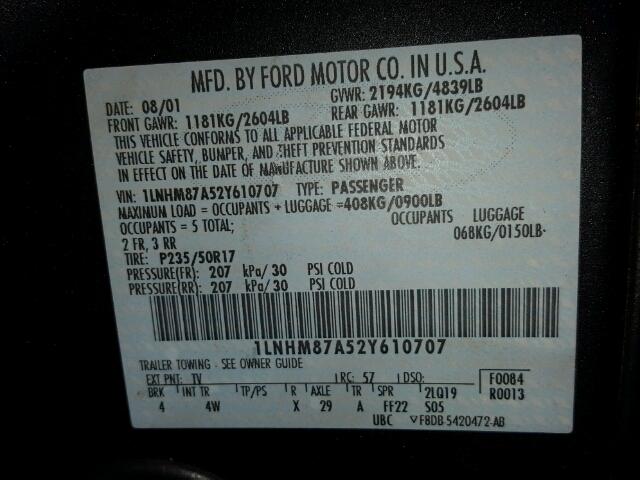 1LNHM87A52Y610707 - 2002 LINCOLN LS შავი ფოტო 10