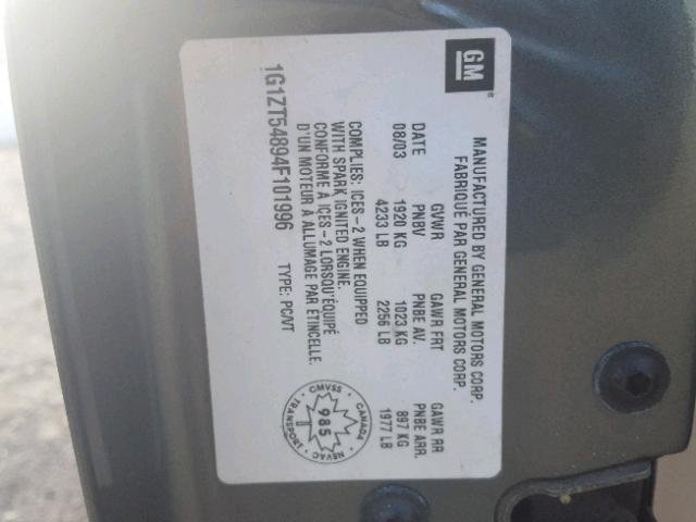 1G1ZT54894F101996 - 2004 CHEVROLET MALIBU LS Boz foto 10