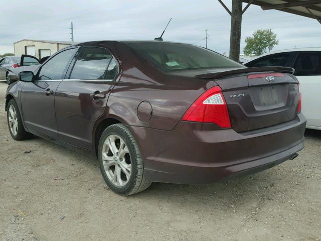 3FAHP0HA8CR162870 - 2012 FORD FUSION SE BURGUNDY photo 3