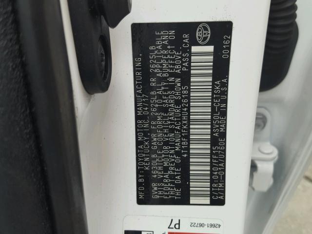 4T1BF1FKXHU426185 - 2017 TOYOTA CAMRY LE 白色 照片 10