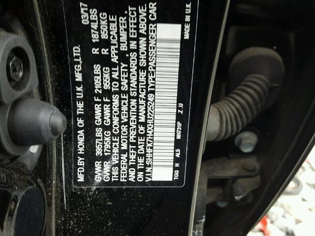 SHHFK7H4XHU225249 - 2017 HONDA CIVIC SPOR BLACK photo 10