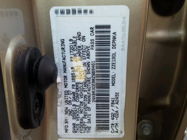 1NXBR30E98Z989461 - 2008 TOYOTA COROLLA CE GOLD photo 10