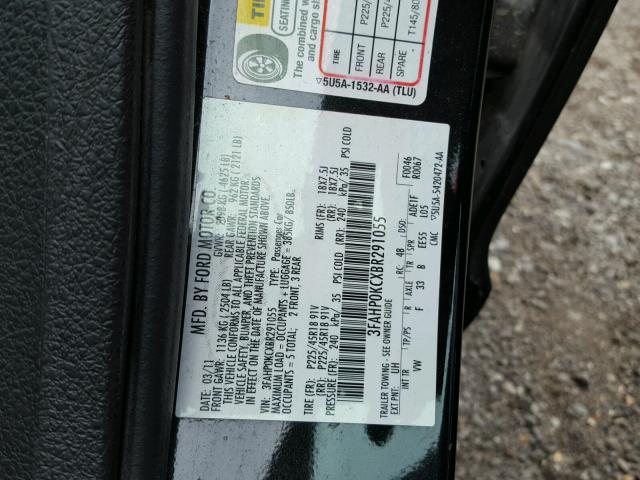 3FAHP0KCXBR291055 - 2011 FORD FUSION SPO BLACK photo 10