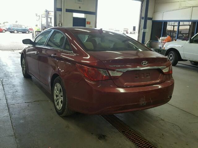 5NPEB4AC8CH333764 - 2012 HYUNDAI SONATA MAROON photo 3