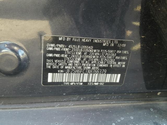JF2SH6FC7AH766379 - 2010 SUBARU FORESTER 2 BLUE photo 10