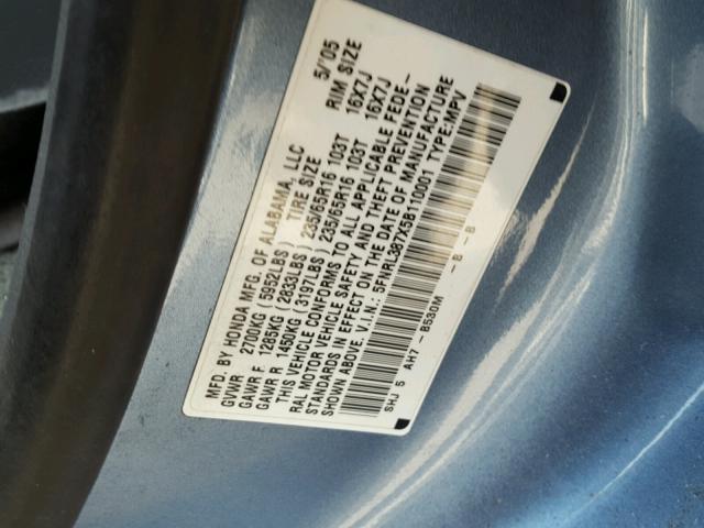 5FNRL387X5B110001 - 2005 HONDA ODYSSEY EX BLUE photo 10