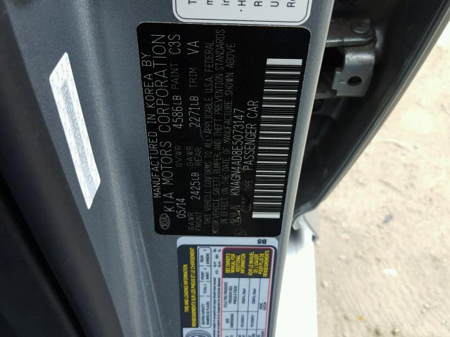 KNAGN4AD8E5073147 - 2014 KIA OPTIMA HYB SILVER photo 10