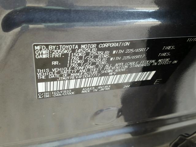 JTMZFREV4FD047712 - 2015 TOYOTA RAV4 LE Մոխրագույն լուսանկար 10