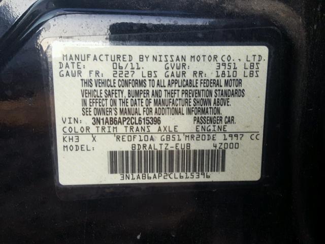 3N1AB6AP2CL615396 - 2012 NISSAN SENTRA 2.0 BLACK photo 10