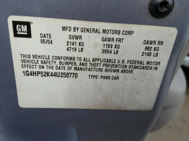 1G4HP52K44U258770 - 2004 BUICK LESABRE SILVER photo 10