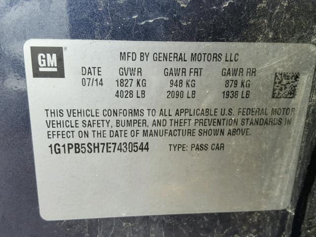 1G1PB5SH7E7430544 - 2014 CHEVROLET CRUZE LS BLUE photo 10