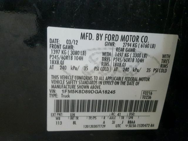 1FM5K8D89DGA18245 - 2013 FORD EXPLORER X BLACK photo 10