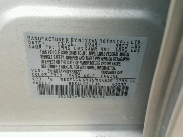 3N1AB7AP9GY230271 - 2016 NISSAN SENTRA S SILVER photo 10